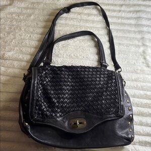 Chic Black Leather Bag with Gold Accents